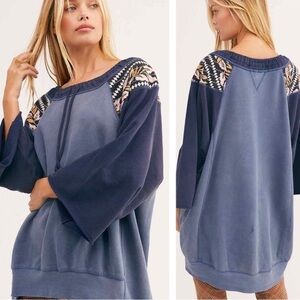 We The Free People Rosalee Printed Drawstring Pullover Sweater Sz M